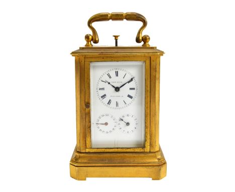A French brass cased striking and quarter repeating carriage clock, circa 1840, signed 'Charles Oudin, Palais Royal 52', the 