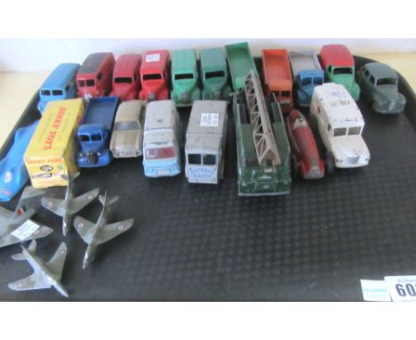 A quantity of Dinky die-cast vehicles, pre and post war, including; 260 Royal Mail van, three Trojan vans, two 25R flatbed lo