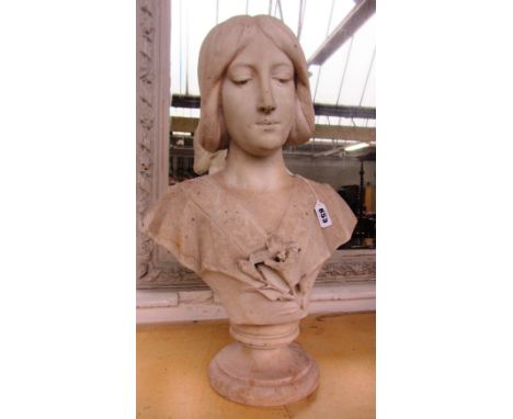 R. Battelli (Italian), a carved white marble bust circa 1900, depicting a young lady, on a socle, signed 'R. Battelli', 47cm 