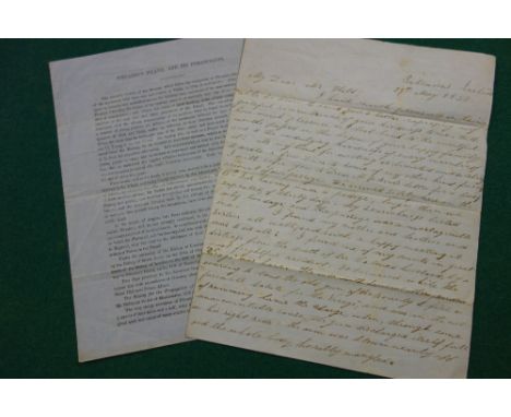 PITCAIRN ISLAND - an especially interesting mid 19th cent. letter closely written on 3 sides of a folded 4to. sheet (approx. 