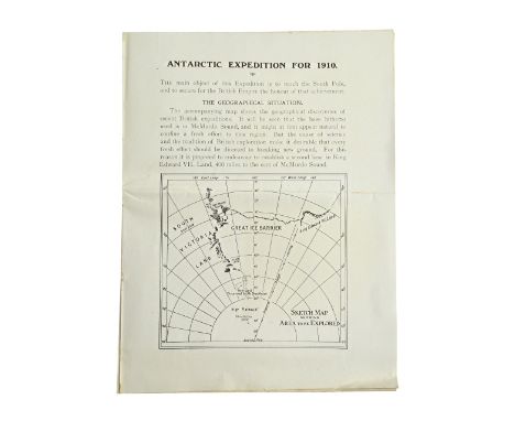 SCOTT'S LAST EXPEDITION - The PROSPECTUS]   'Antarctic Expedition for 1910'.  (8)pp. unnumbered, the title is head of first p