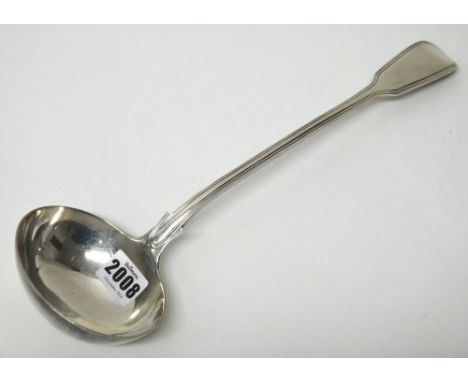A Victorian silver double struck fiddle and thread pattern soup ladle, London 1854, weight 289 gms.     