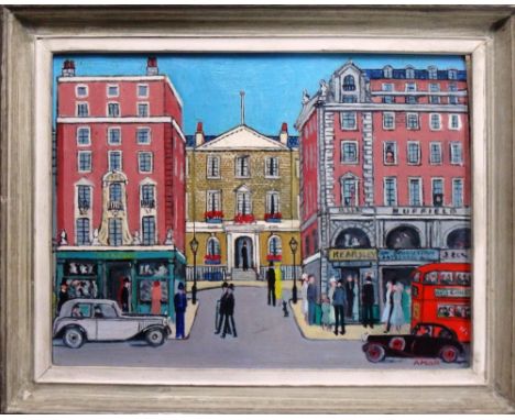 Ernest Amor (20th century), The Albany, 1957, oil on board, signed, 15cm x 19.5cm.; together with a pair of small oils 'Funfa