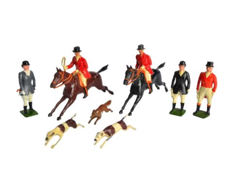 Britains hollow cast lead Hunting Series figures, including fourteen mounted riders, seven standing figures, twenty four houn