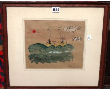 Cecil Collins (1908-1989), Boat in the sea, mixed media, signed and dated 1933, 21cm x 25cm. DDSProvenance; The Estate of Fle