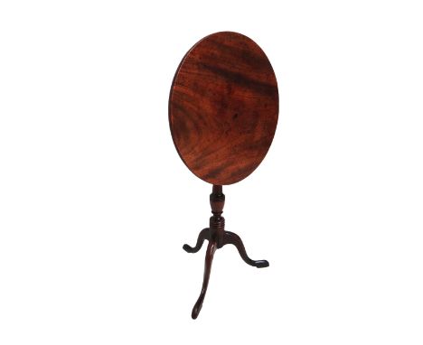 A George III miniature mahogany circular snap top tripod table, 33cm wide.  Illustrated