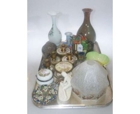 Petit Point dressing table ware, glass and pottery vases, light shade, Carlton dish, Radford candlestick, etc