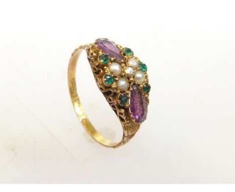 Victorian 15ct gold multi-gem ring, size Q½