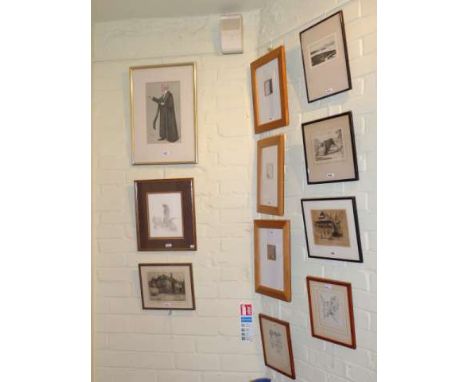 Collection of pictures including spy print, etchings, etc