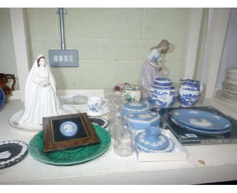 Royal Worcester Queen figure, Nao figure, Wedgwood Jasperware, etc