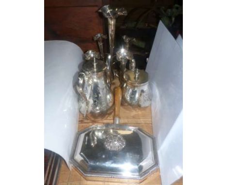 EPNS tea and coffee pots, serving dish with handle and epergne