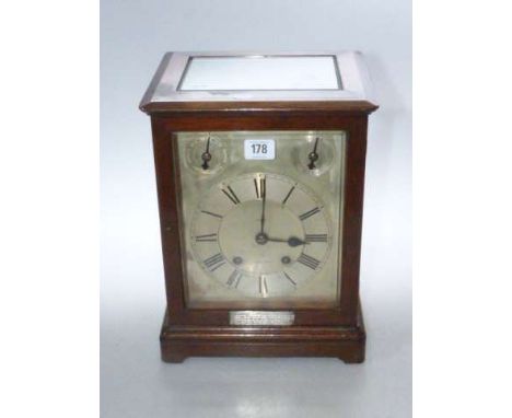 Oak cased three glass mantel clock with chime/silent movement