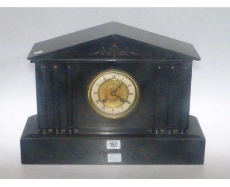 Victorian slate mantel clock with enamel and gilt dial