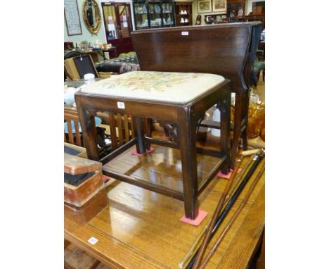 Edwardian oak Sutherland table and mahogany Chippendale style stool