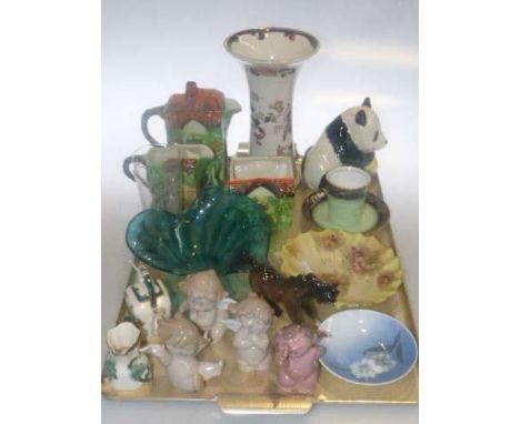 Masons Mandalay vase, Chartreuse mini teapot and jug, four Nao cheeky cherubs, Beswick panda and foal, glass dish, etc