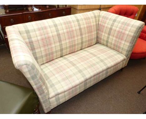 Edwardian adjustable drop end settee in light tartan fabric