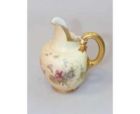 Royal Worcester flat-back jug, signed by Edward Raby, no. 1094 (a/f)