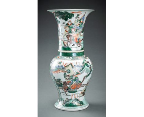 A KANGXI STYLE FAMILLE VERTE VASE, YEN YEN, c. 1900sChina, late Qing Dynasty (1644-1912). The baluster body rising from a spr