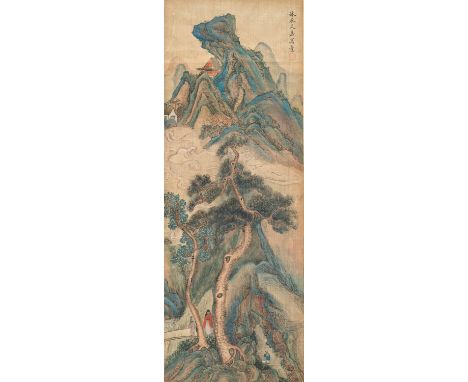 A CHINESE 'LANDSCAPE' PAINTING, LATE QINGChina, late Qing Dynasty (1644-1912). Ink, gouache, and watercolors on silk, finely 