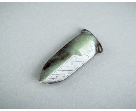 AN ARCHAISTIC JADE CARVING OF A CICADA, QINGChina, Qing Dynasty (1644-1912) or earlier. Finely carved in the archaistic style