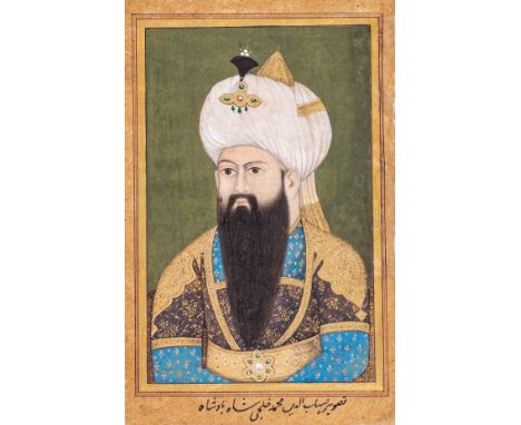 AN INDIAN MINIATURE PAINTING WITH PORTRAIT OF A MUGHAL NOBLEMAN, LATE 19th CENTURYIndia, probably Murshidabad, late 19th cent