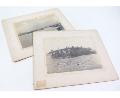 Two early 20th century black and white photographs, depicting the Vauxhall Bridge under construction