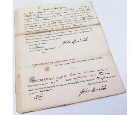 US Army State of New York enrollment letter for John Burtch, dated 13th April 1813