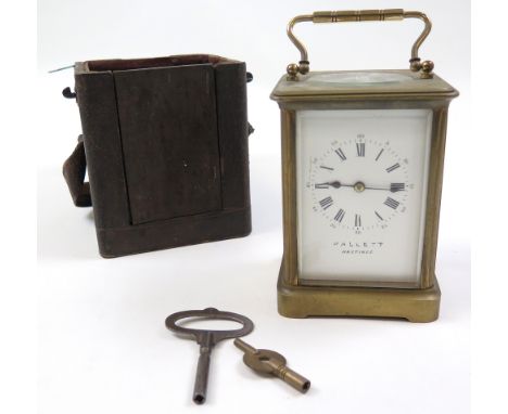 Large Five glass carriage clock, by Hallett, Hastings, engraved to top 'Presented to John Dafforn, by Charles W. Duke, as som