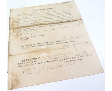 US Army State of New York enrollment letter for John Christopher Smith, dated 19th May 1812