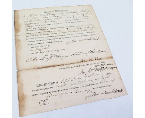US Army State of New York enrollment letter for Peter Van Kleek, dated 10th February 1813 (2nd Regiment Light Dragoons)