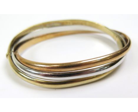 9ct Gold Tri Colour Ladies hinged Bangle weight 22.6