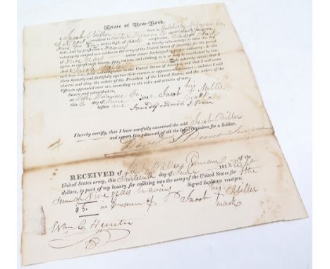 US Army State of New York enrollment letter for Jacob Miller, dated 13th June 1812