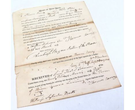 US Army State of New York enrollment letter for Thomas Berry, dated 23rd March 1813 (2nd Regiment Light Dragoons)