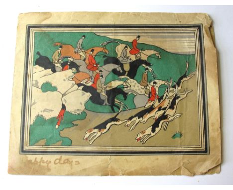 Greetings card signed by Alfred Munnings, the front depicting a hunt scene with the handwritten inside message reading: 'To y