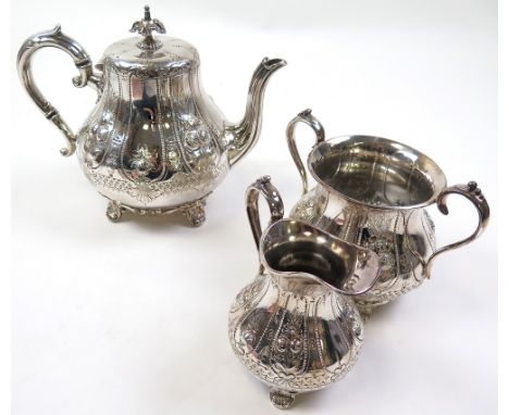 Good quality Victorian silver plated three piece tea set by Robinson M. Johnson & Co