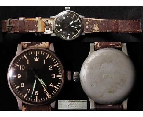 World War II German military Luftwaffe B.Uhr pilot/ navigators watch circa 1940, ref fl23883. The black dial with luminous Ar
