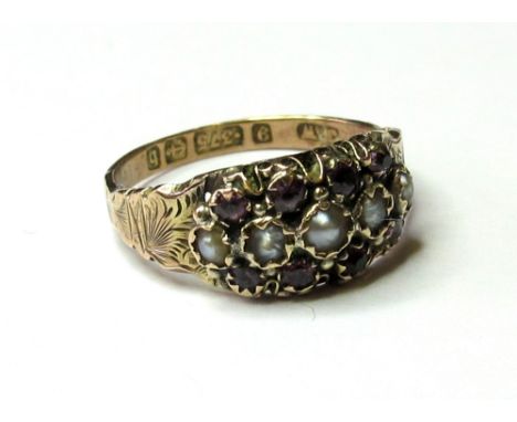 9ct Gold Amethyst and Seed Pearl Ring size J weight 1.3 grams