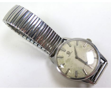 Gents Stainless steel Omega wristwatch, the cream dial with silver baton markers with subsidiary second dial at 6 o'clock, on