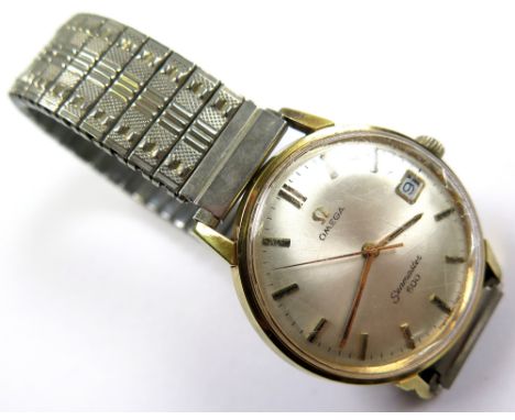 Gents Omega Seamaster 600 gold plated automatic wristwatch, the brushed silver dial with gilt baton markers and date aperture