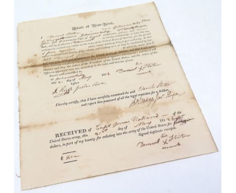 US Army State of New York enrollment letter for Daniel Slater (?), dated 21st May 1812