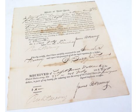 US Army State of New York enrollment letter for James R. Barney, dated 23rd July 1812