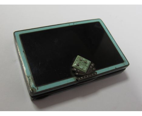 Black and turquoise enamel card case, circa early to mid 20th century, slight damage to enamel, 7.8cm x 5.2cm approx.