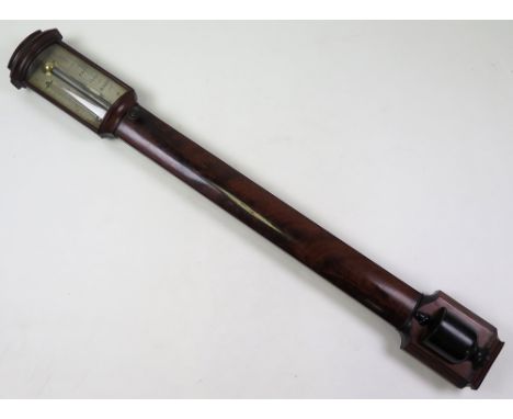 Large mahogany stick barometer by Crichton, London, circa late 19th century, Length 97.8cm approx.