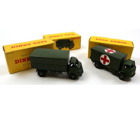 Dinky. Three boxed Dinky Toys, comprising 621 3-Ton Army Wagon ; 623 Army Covered Wagon ; 626 Military Ambulance 