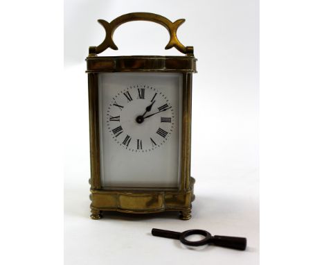 Brass five glass carriage clock, with key, height 11.5cm approx.