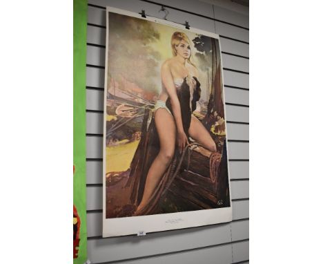 A mid century print of a Bond style glamour model after Ernest Ratcliff
