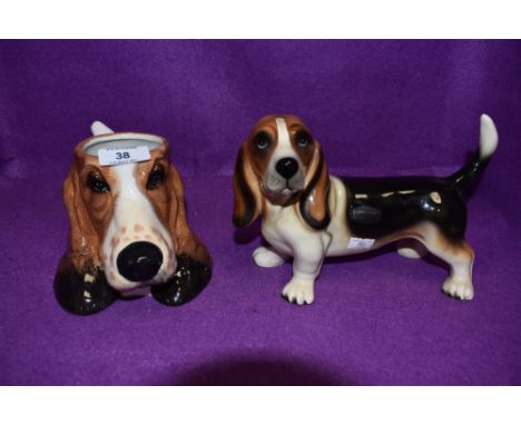 A ceramic figure of a Basset hound by Cooper Craft and similar mug