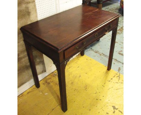 WRITING TABLE, Chippendale period George III mahogany, walnut banded and herringbone strung with single drawer, 71cm H x 81cm