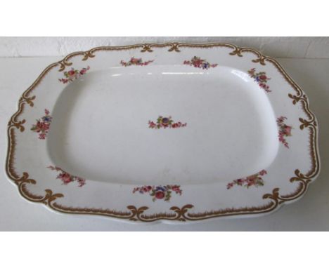 MEAT PLATTER, 19th century ceramic handpainted floral sprays, decorative gilt borders, 52cm L x 41.5cm W. 