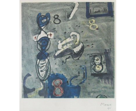 HENRY MOORE (British, 1898-1986), 'Untitled', offset lithograph, 22.5cm x 20cm signed, dated lower right in pencil and framed